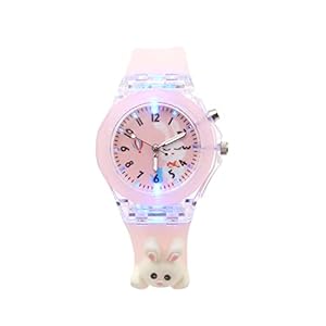 SPIKY 3D Cartoon Kids Analog Watch with LED Luminous 7 Multicolour Glowing Disco Light | 3D Cute Rabbit Cartoon on Belt |Unique Radium Silicone Strap | Childrens Best Unisex Birthday Return Gift | Suitable for boys and girls of Age 3-13 Years