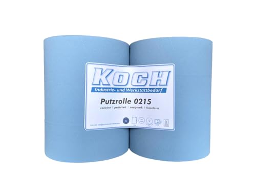 2x Putzrolle blau | 1000 Blatt | 2-lagig | 33x36cm | Saugstark | Industrie & Werkstatt Putztuchrolle VERLEIMT Putzpapier | 500 Blatt pro Rolle