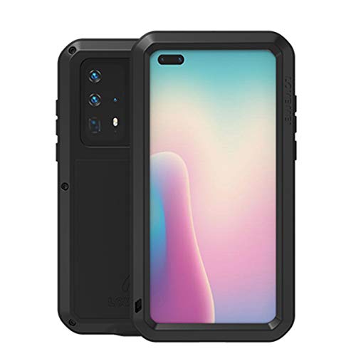 Love MEI Hülle für Huawei P40, Outdoor-Sportarten Schwerlast Hybride Robust Metall Rüstung Stoßfest Schmutzabweisend Staubdicht Cover Fall für Huawei P40 Case mit gehärtetes Glas Hartglas ( Schwarz) Cover