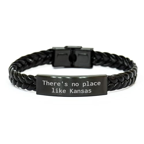 Kansas Gifts from Friends - Interlaced Leather Bracelet with 'There's No Place Like' Quote for Men, Unique Father's Day Unique Gifts from Family