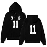 EDMKO Unisexe 3D Imprimé Haikyuu Sweat À Capuche Numéro 11 Sport Pull pour Hommes Femmes Kei Tsukishima Joker Hoodie Sweatshirt,Noir,XXL