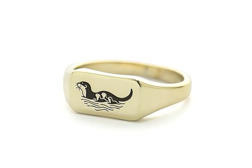 Chevalière en or famille loutre bague personnalisée gravée unisexe