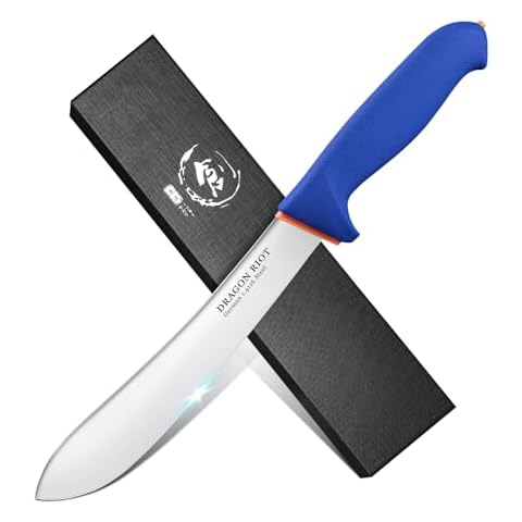 DRAGON RIOT 8 inch Butcher Knife for Meat Cutting - Bullnose Butchering Knives Ultra Sharp Carving Knife for Meat Beef Brisket with Ergonomic Handle Cover