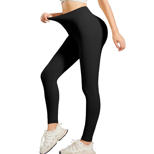 FXTYK Legging de sport taille haute Yoga Tummy Control Legging de sport long Pantalon de yoga Forme Pantalon de course Pantalon de jogging Pantalon de sport pour femme, Noir , XS