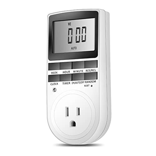 Temporizador digital de enchufe eléctrico programable, interruptor de temporizador antirrobo, función aleatoria y temporizador, temporizador electrónico digital