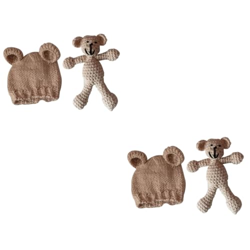 Bonnet tricot avec crochet doux ensemble de 2 pièces beige pour nouveau-né
