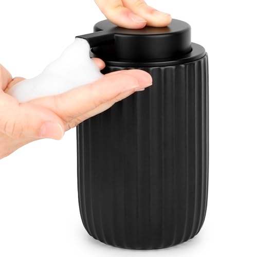 Image of Segbeauty Foaming Soap Dispenser Black, 10.8oz Ceramic Foam Hand Soap Dispenser for Bathroom, 320ml Empty Refillable Liquid Containers for Kitchen, Lotion Dispensers Bottle with Foaming Pump