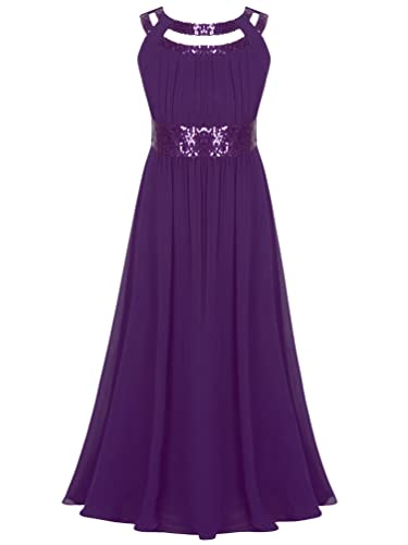 YiZYiF Kids Girls Sequined Junior Bridesmaid Dresses Wedding Flower Girl Gowns Chiffon Long Maxi Gowns