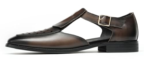 Santimon Mens Sandals Leather Dress Shoes for Men Business Casual Fashion Comfortbale Breathable Closed-Toe Buckle Summer Shoes2