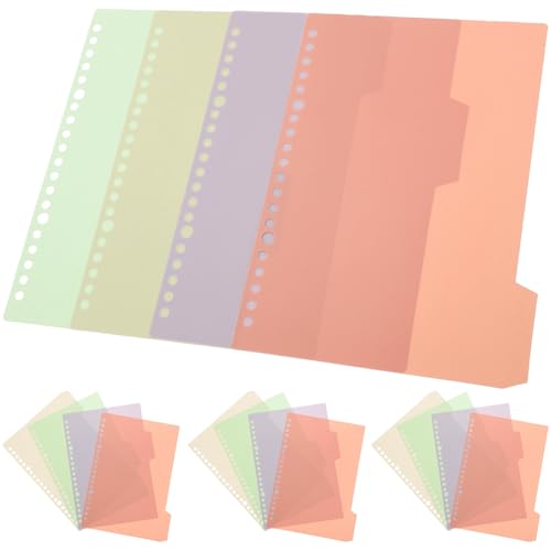 Separadores de cuaderno A5 de plástico PP con pestañas de colores, pack de 10 juegos de 4 hojas