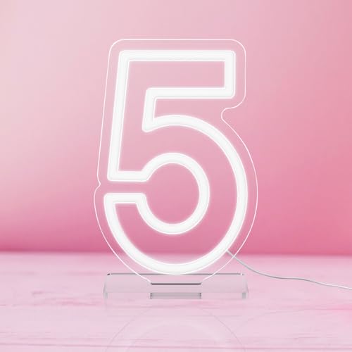 Image of YALLOVE Neon Sign Number 5, 9.8 inches Height USB Powered Night Light-up Numbers for Birthdays Decor, Party Anniversary, Cafe Bar Decor (Small)