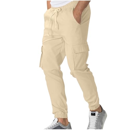 Cargo Pants for Men Casual Elastic Waist Drawstring Leggings Soft Trendy Breathable Lounge Solid Color Hiking Clothes