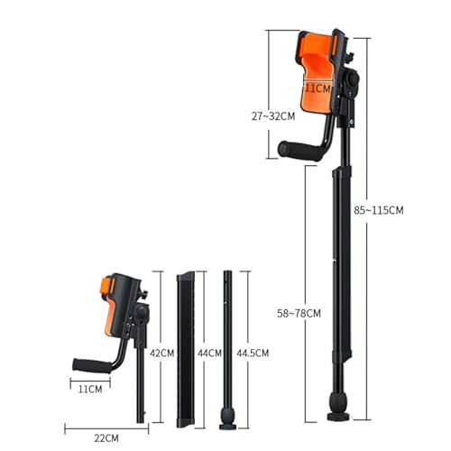 Muletas plegables para antebrazo, muletas de codo portátiles, altura ajustable, soporta 100 kg, 3 engranajes para soporte de codo y agarre, adecuadas para adultos de 150 a 180 cm