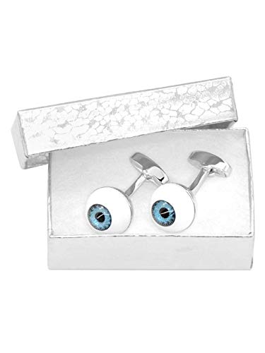 Mancuernillas para hombre tono plateado diseño ojos azules miniatura 2