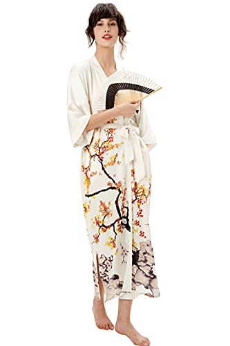 Image of PRODESIGN Kimono Robe for Women - Long Satin Sleepwear Silky Kimono Cover-Up Nightgown Japanese Bathrobe Loungewear Blouse