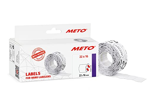 Meto Étiquettes pour étiqueteuse manuelle, réf. 9506159 (22 x 16 mm, 2 lignes, 6000 étiquettes, adhésives permanentes, pour appareils Meto, Contact, Sato, Avery, Tovel, Samark etc.) 6 rouleaux, papier Cover
