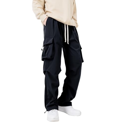 WZIKAI Men's Parachute Cargo Pants Trendy Casual Parachute Pant Baggy Drawstring Hip Hop Harem Pants with Pockets3