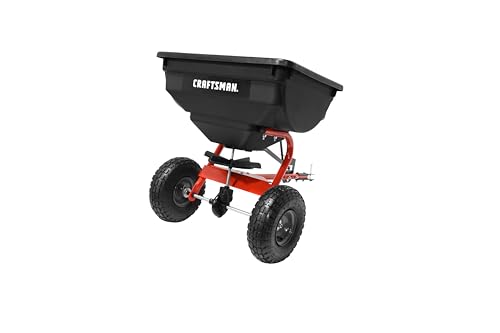 CRAFTSMAN Universal Tow Behind Broadcast Spreader for Seed Fertilizer and Ice Melt 85 lb Capacity with Direct Rod Flow Control