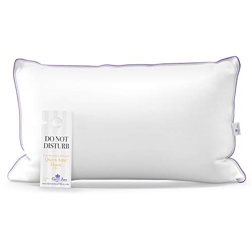 Queen Anne Luxury 100% Down Pillow - European White Goose Down - Cruelty Free Hotel Pillows - Made in USA (King Medium)