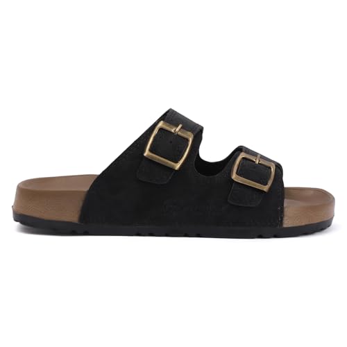 Image of Men's Double Buckle Sandals | Adjustable Strap Slip-On Comfort Slides | Cushioned Footbed Anti-Skid Casual Slippers for Regular Wear Indoor Outdoor