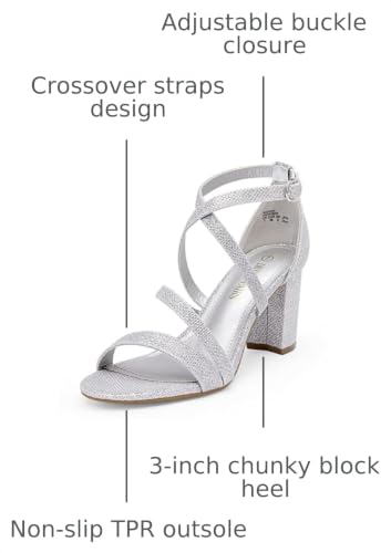 Image of DREAM PAIRS Women's Block Chunky Heels Sandals Open Toe Ankle Strappy Comfortable Dressy Sandals for Bridal Wedding Prom Party with Adjustable Cross Strap