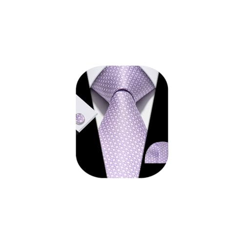 Rayhop Mens Lavender & White Dot Textured Tie Set Matching Pocket Square & Cufflinks for Wedding & Business Grey Violet Pale Purple Lavender Lilac Orchid Violet ash Mauve 3pcs (C014-Lavender)