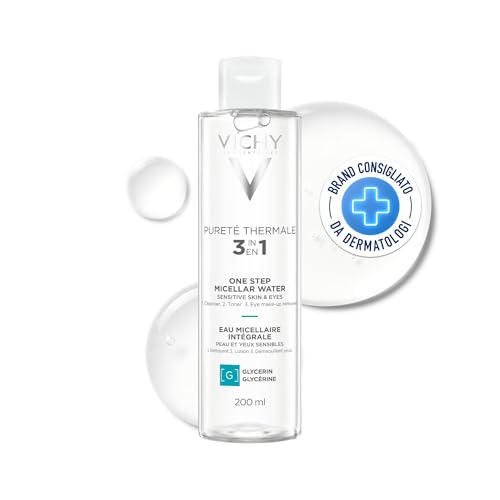 Vichy Pureté Thermale, Acqua Micellare, Per Pelli Sensibili, Deterge e Strucca Delicatamente, Con Acqua Termale Mineralizzante di Vichy e Zucchero Vegetale Idratante, 200 ml