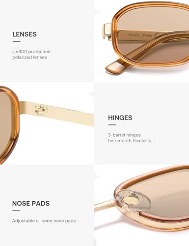 Image of SOJOS Trendy Rectangle Polarized Sunglasses for Women Men,Retro Square Shades Chic Sun Glasses SJ1291