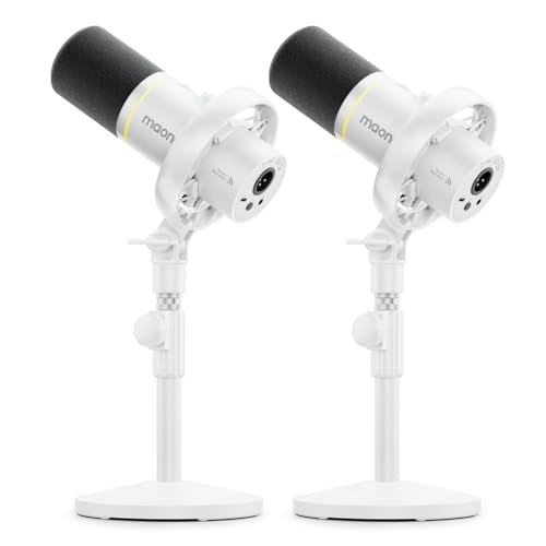 Image of MAONO PD200W Hybrid Wireless Podcast Equipment Bundle for 2, XLR USB Dynamic Microphone Kit with 2 Desktop Stand, Software, Noise Cancellation, for Co-hosted, Podcasting, Content Creation,White