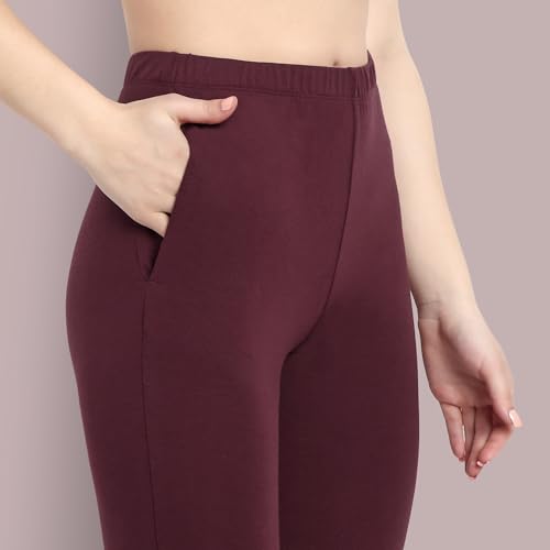 Image of ONE SKY Women Full Length Leggings | Cotton Modal Spandex Blend | High Waist Stretchable & Bio-Washed Fabric | Colour-Lock Technology | Comfortable Leggings for Women