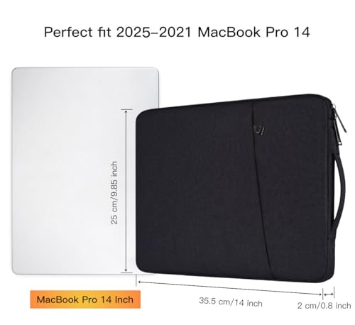 Image of Laptop Sleeve Case for 14 inch MacBook Pro M5 /M4 / M3 / Pro /Max A3427 A3426 A3434 A3112 A3401 A3185 A2918 2026-2021,Carrying Bag with Accessory Pocket, Black