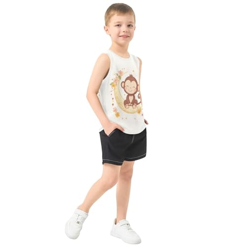 Monkey Flowers Beige Boys Tank Tops Quik Dry Toddler Tank Top Undershirts T-Shirts for Summer,3T4