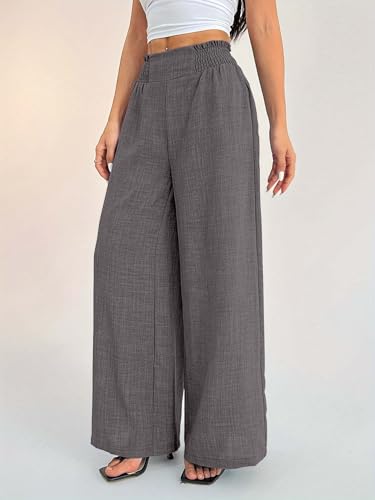 Image of Sugathari Women's Casual Wide Leg Pants - High Waist Elastic Waistband Loose Fit Long Trousers | Lightweight Straight Leg Summer PantsTrouser 254
