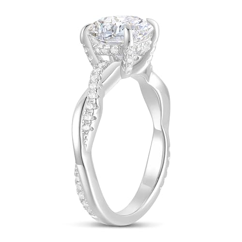14K White Gold Twisted Ring 14K Gold 2ct Round Cut Moissanite Rings Hidden Halo Moissanite Engagement Ring for Women3