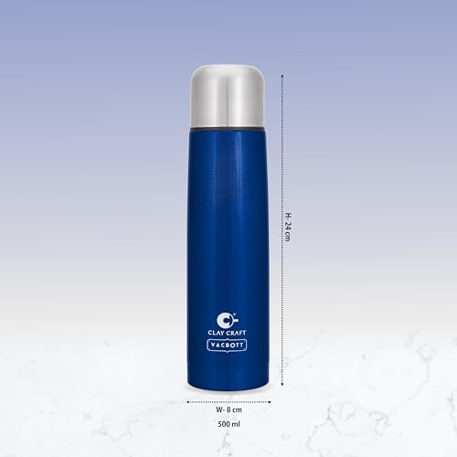 Image of Clay Craft Vacbott Terra Double Walled|18 Hours Hot and 24 Hours Cold Vacuum Insulated|Thermosteel| Flask 500 ml|Steel Water Bottles for Office|Travelling|BPA-Free|BIS Certified|1Year Limited Warranty
