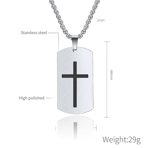Cross Dog Tag Necklace for Men,Stainless Steel Silver/Gold/Black Military Tag Bible Verse Inspirational Pendant Necklace Jewelry，60cm Rolo Chain3