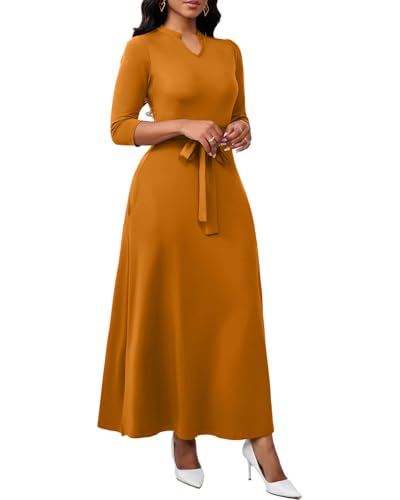 Image of BubFee Maxi Dresses for Women Semi Formal Long Dress 3 /4 Sleeve Casual A-line Church Dresses with Pockets