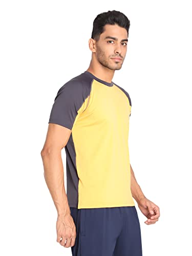 Image of CHKOKKO Men's Round Neck Gym T-Shirt Mustard Dark Grey M