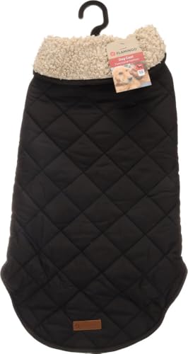 Flamingo Hundemantel – Bonnie – Schwarz – A: 55 cm | B: 40–48 cm | C: 68–74 cm – Premium Line – wasserabweisend, waschbar bei 30 °C, Klettverschluss, Plüschfutter