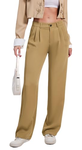 Double Plus Open Womens High Waisted Dress Pants Business Casual Wide Leg Straight Work Office Dressy Slacks with Pockets