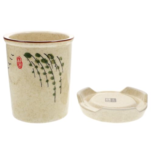 MAGICLULU Portacucharas de Cerámica Estilo Japonés para Cocina, Soporte para Palillos Drenaje, Estante para Cubiertos Beige, Almacenamiento Práctico y Elegante