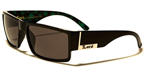 Locs Square Sunglasses w/Marijuana Weed Leaf Inner Arms Print