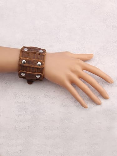 GelConnie Leather Cuff Bracelet Punk Braided Bracelets Rock Leather Wristbands Faux Mens Leather Bracelet Gothic Viking Bangle Adjustable Wrap Bracelet for Women,Men