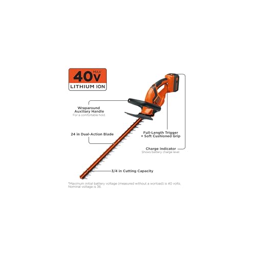 BLACK+DECKER 40V MAX Hedge Trimmer, Cordless, 24-Inch Blade, Battery and Charger Included (LHT2436) - image 2
