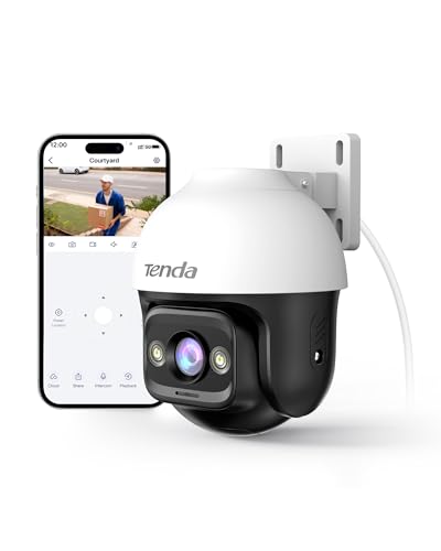 Tenda 3MP Überwachungskamera Aussen WiFi, 2K IP Kamera Outdoor mit Nachtsicht 30M in Farbe, 2-Wege Audio, IP65, AI Personen&Bewegungserkennung, Automatisches Tracking, Kompatibel mit Alexa, CH3 V2.0