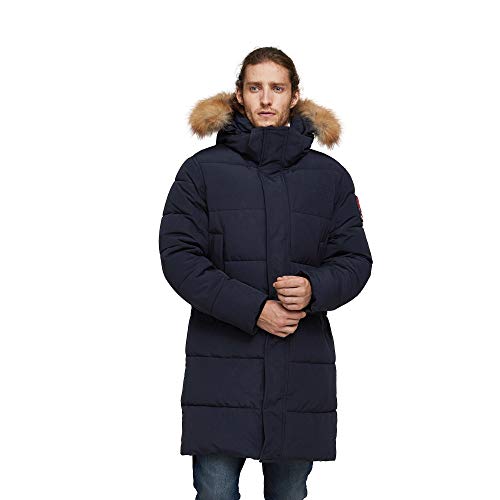 TIGER FORCE Winter Coat Jacket for Men with Hood Thickened Quilted Puffer Jacket Parka Long Outerwear Warm Ski Snowjacket Blue