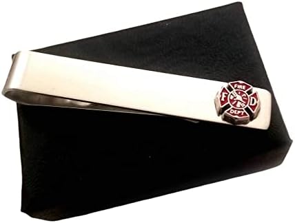 STEEL Maltese red Cross Firefighter tie clip bar -suit tie necktie accessory gift for men