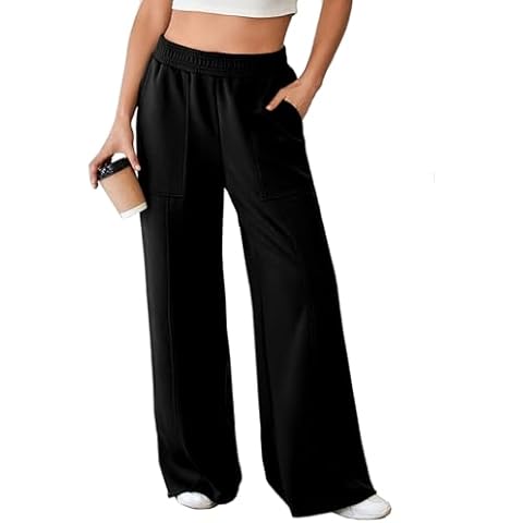 Aleumdr Wide Leg Pants for Women 2024 Fall Elastic High Waisted Sweatpants Casual Long Pants Jogger Pants with Pockets Black 2X-Large Cover