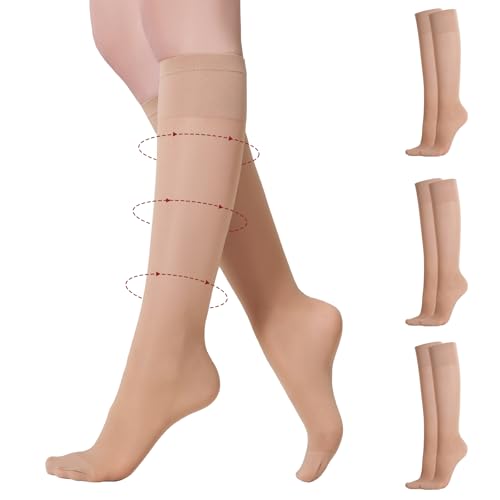 Yilanmy 3 Pairs Sheer Compression Socks for Women 8-10 mmHg Knee High Stockings Support Work Office Travel Daily Wear