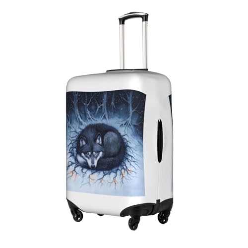 grey wolf curled up Elastic Travel Luggage Cover Travel Suitcase Protective Cover2